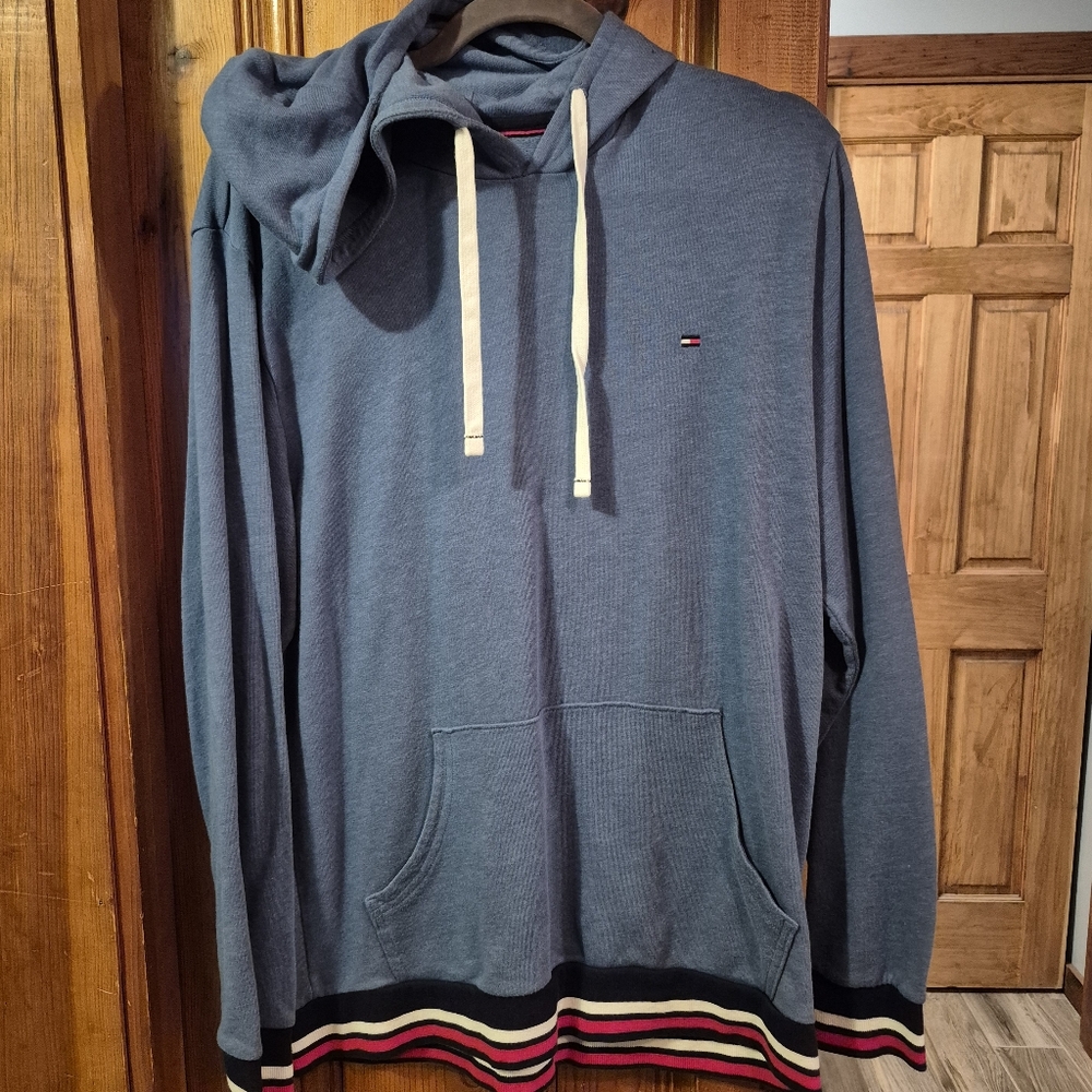 Tommy Hilfiger Mens Large Cotton Blue Sleepwear Hooded Sweatshirt